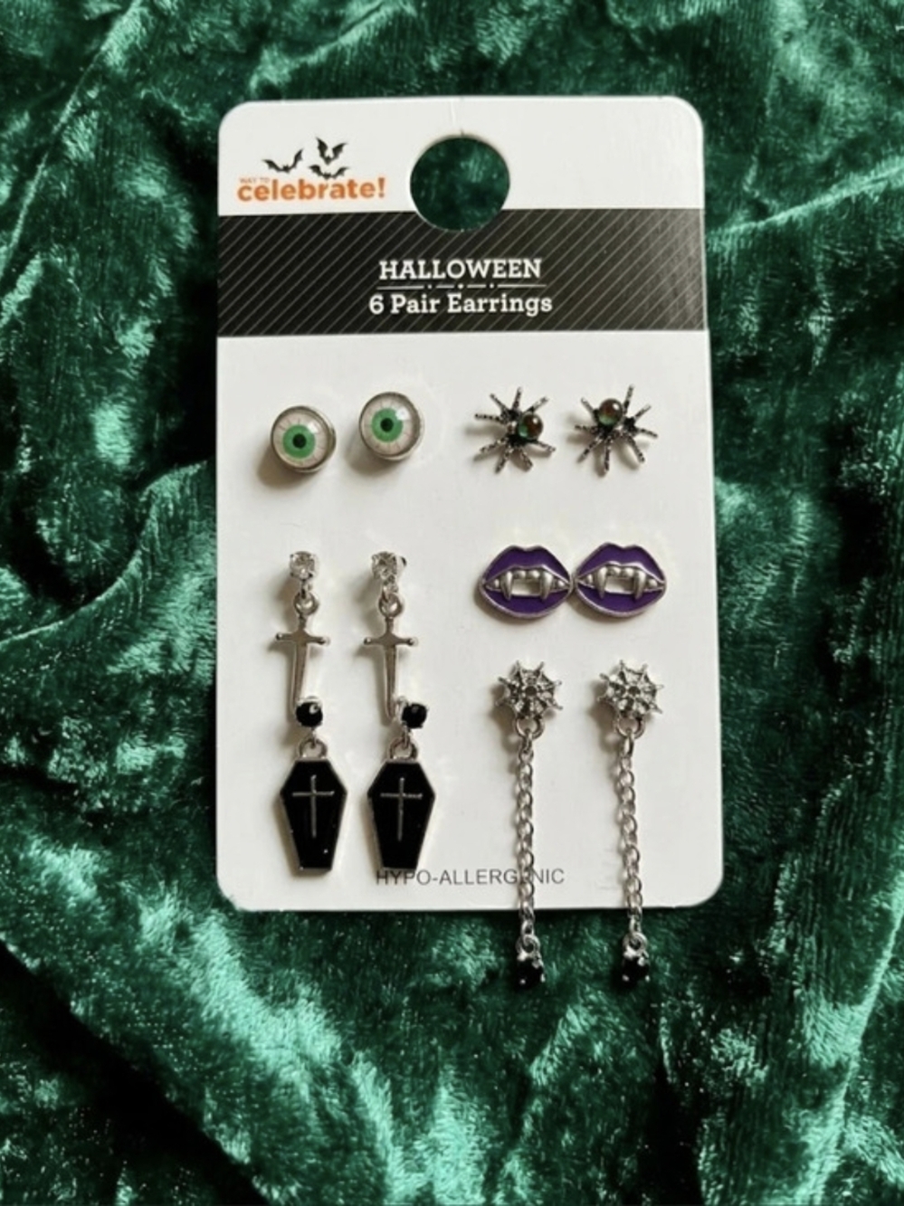 Celebrate! Halloween 6-Pair Earrings Black & Silver NWT